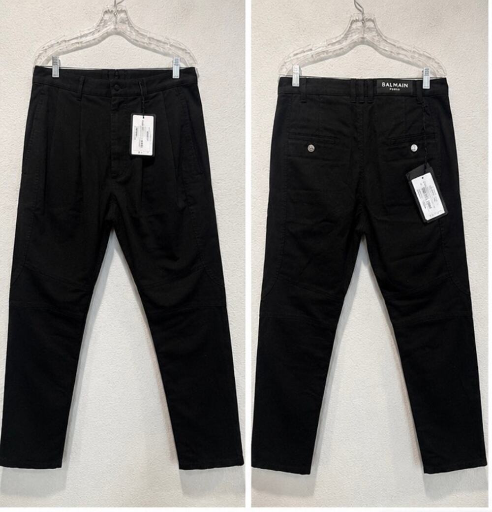 Balmain Paris Black Cotton Panel Pants IT 48 NWT